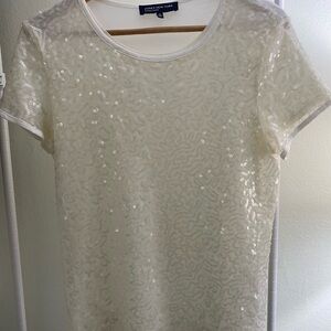 Jones New York Cream Sequin Short Sleeve Tee